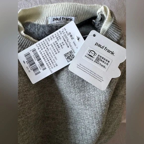 NWT Men’s Paul Frank Gray Fleece Lined Faux White Layer Detail Winter Sweater - Picture 4 of 6